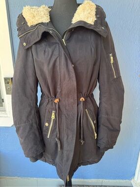 H&M Black Winter Jacket with Faux Fur Trim